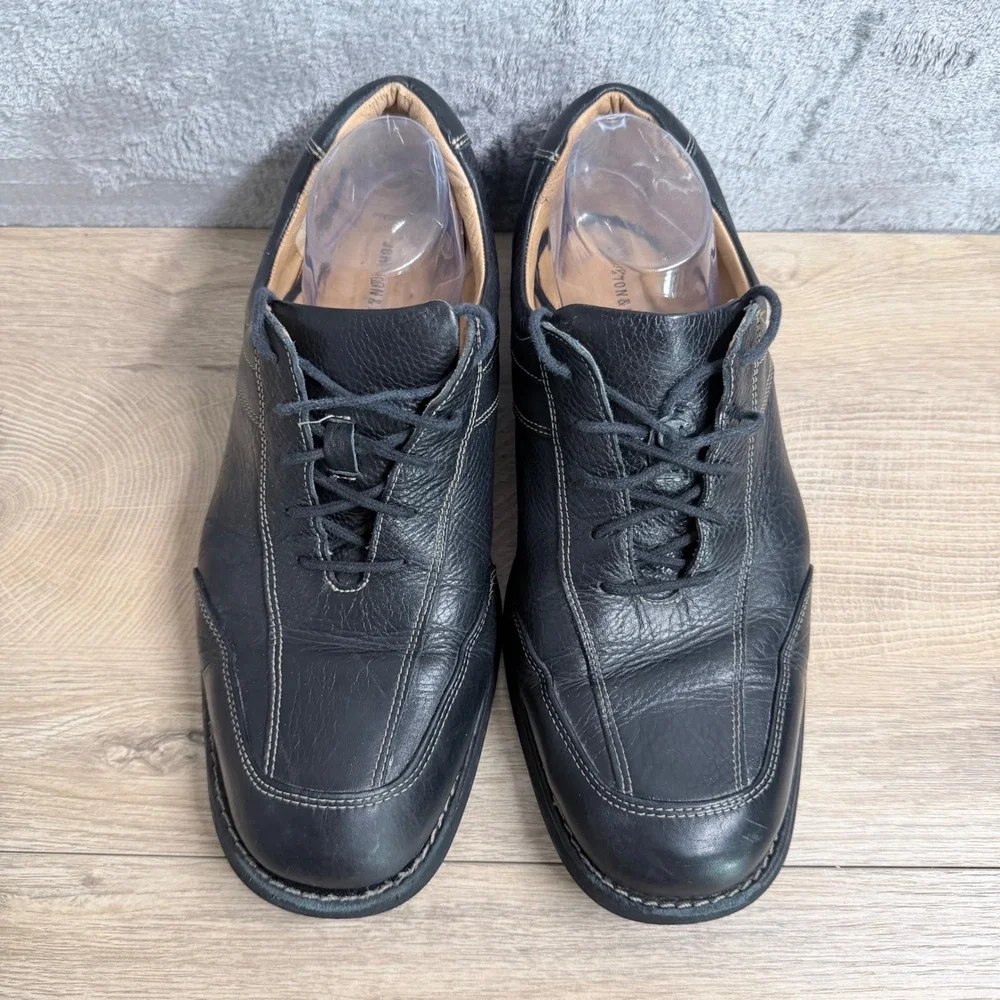 Johnston & Murphy Oxford 11.5 Black Leather Square Toe‎ Lace Up Contrast Stitch